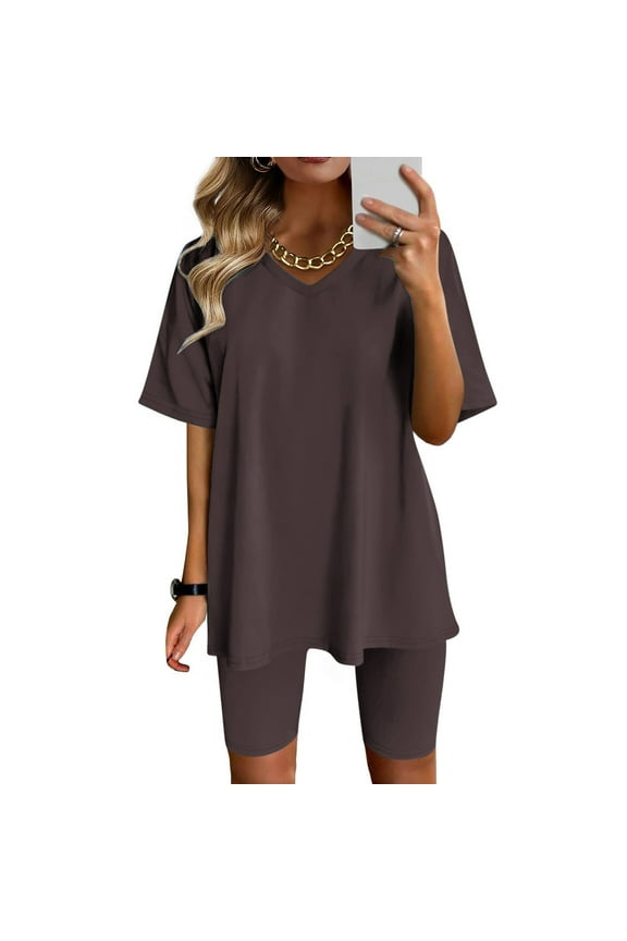 Selling Womens Sets Two Piece Sets for Women Summer Going Out Suits V-Neck Solid Color Tops Slim Fit Yoga Pants Casual Plus Size Tracksuits Travel Sets for Women