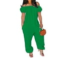 thumbnail image 1 of Baikeli Spring Sale 2024 Plus Size Rompers For Women Casual Summer Jumpsuits Loose off The Shoulder Outfits Solid Color Overalls with Pockets Summer Outfits For Women 2024, 1 of 5