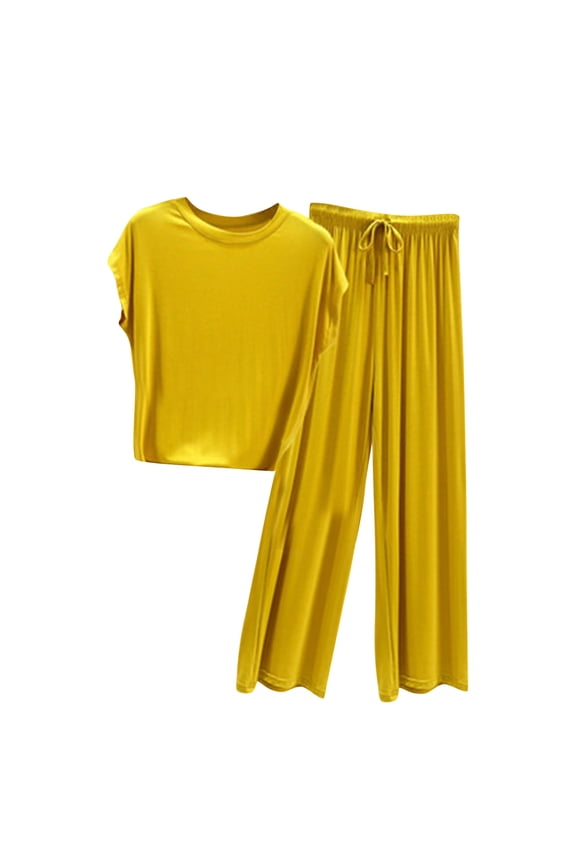 Spring Sale 2024 Women's Summer Slim Oversized Casual Loose Round Neck Versatile Slimming Pajama Set Womens Outfits 2024