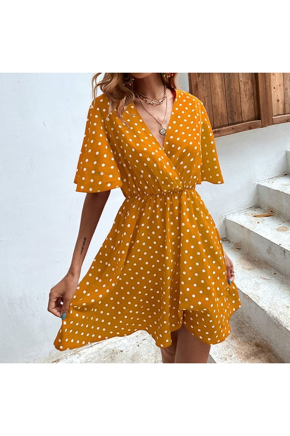 Summer Dresses for Women 2024 Women's Summer Comfort Fashion Printing Tie Long Sleeve V-Neck Dress Spring Dresses for Women