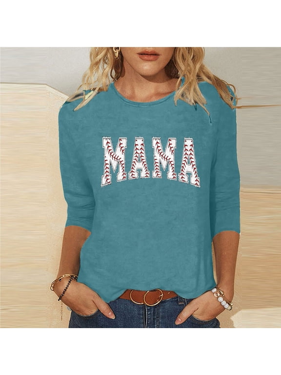 Summer Saving 2024 Mom Daily Tops for Women 3/4 Sleeve T-Shirts Comfort O-Neck Shirts Casual Letter Print Blouses Loose Fit Pullover Women's 3/4 Sleeve Tops