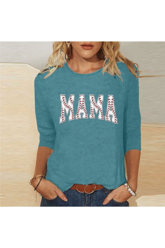 Summer Saving 2024 Mom Daily Tops for Women 3/4 Sleeve T-Shirts Comfort O-Neck Shirts Casual Letter Print Blouses Loose Fit Pullover Women's 3/4 Sleeve Tops