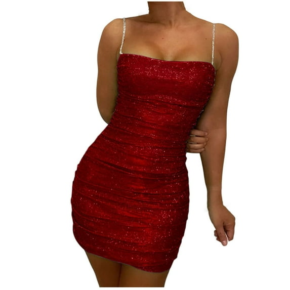 Baikeli Vintage Dress for Women, Women Sequins Flash Chip Solid Club Night Backless Chain Buttocks Sleeveless Short Dress Spring