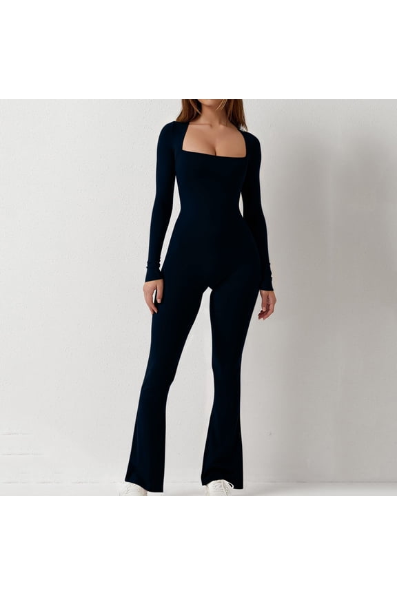 Woman Clothes Clearance Sale Jumpsuits For Women Summer Flare Pompers Workout Yoga Jumpsuits Casual Bodycon Overalls Square Neck Outfits Jumpsuits For Women Dressy