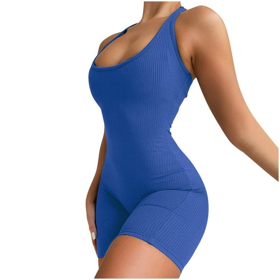 Baikeli Women Jumpsuits Jumpsuits Clearance Sale Sexy Rompers For Women Summer Halter Jumpsuits Workout Yoga Shorts Rompers Sleeveless Ribbed Sport Outfits Women's Summer Clothes
