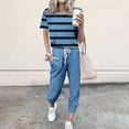 thumbnail image 1 of Baikeli Women's Suits Clearance Two Piece Outfits for Women 2024 Summer Suits Striped Tops Drawstring Waist Pants Jogger Sets With Pockets Womens 2 Piece Outfits Casual, 1 of 5
