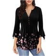 thumbnail image 1 of Baikeli Womens 3/4 Sleeve Tops, Women's Casual Trumpet 3/4 Sleeve Printing Buttoned Basic Ruched Corset Tunic Tops Pleated T-shirts Blouses Blusa De Manga Camisa De Manga 3/4 Para Mujer, 1 of 4