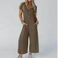 thumbnail image 1 of Baikeli Womens Business Rompers Vacation Rompers for Women Short Sleeve Button Jumpsuits Wide Leg Outfits Lounge Hawaiian Overalls with Pockets Casual Rompers for Women, 1 of 7