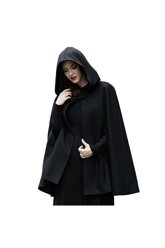 Womens Cape Hooded Cardigans Fahsion Cloak Long Poncho Solid Color Open Front Outwear Plus Size Winter Coat