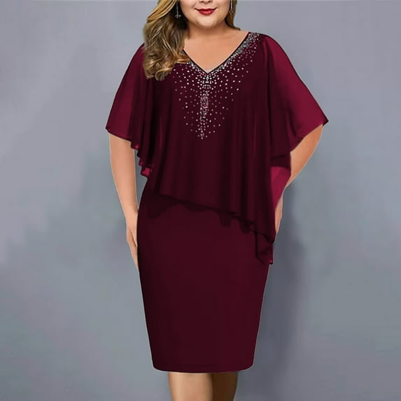 Baikeli Womens Clearance Dresses Women Fashion Printing Hot Drilling Chiffon Dress Shawl Sleeveless V-Neck Dress Womens Maxi Dresses 2024