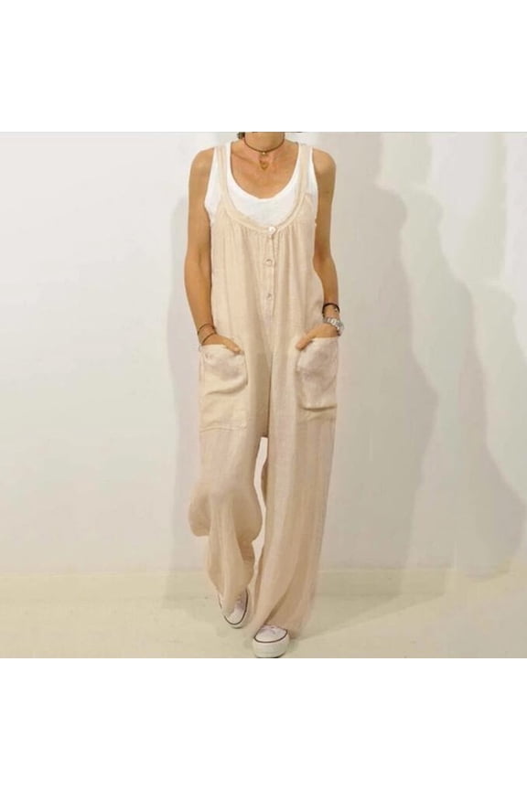 Womens Jumpsuits Clearance Plus Size Rompers For Women Spaghetti Strap Rompers Casual Summer Outfits Solid Color Button Overalls with Pockets Summer Rompers For Women