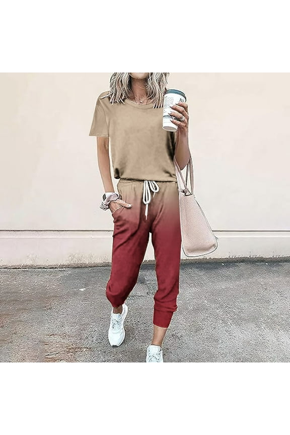 Womens Plus Size Suits Clearance Workout Sets for Women 2 Piece Short Sleeve Tops Drawstring Long Pants Jogger Tracksuit Summer Casual Sports Set Travel Outfits