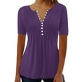 thumbnail image 1 of Baikeli Womens Spring Tops Plus Size Tops for Women Basic Solid Color Shirt Short Sleeve Tunic Button Down Crewneck Tshirts Casual Loose Blouse Blusas Casuales De Mujer Bonitas, 1 of 5