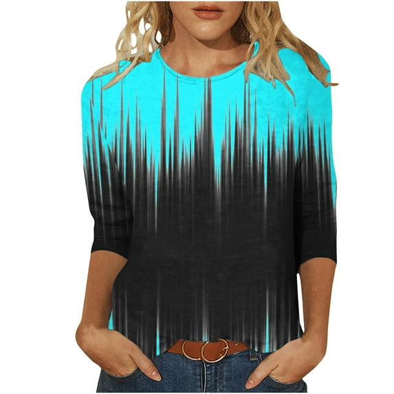 Baikeli Womens Tops Clearance Plus Size Tops for Women 2024 Summer Pullover 3/4 Length Sleeves T-Shirts Casual Graphic Print Blouses O-Neck Shirts Women's Tops 3/4 Sleeve