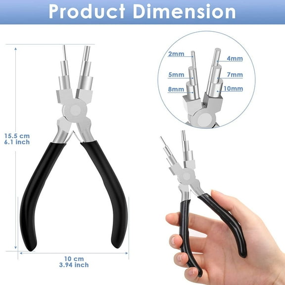 Bail Making Pliers, 6 in 1 Round Nose Pliers for Making Jump Rings, Wire Wrapping, Jewelry Making, Loop Making, Forming Bends