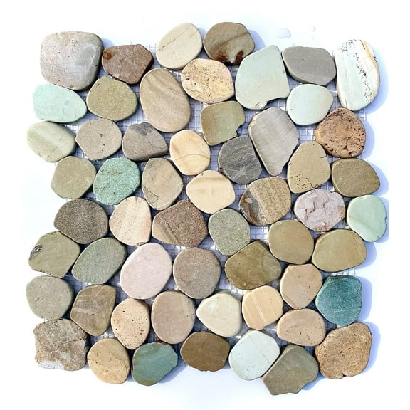 Bail-Mix Flat Pebble Tile from Indonesia 12"x12" Interlocking Wall and Floor Indoor and Outdoor Natural Zen Modern Living 11 sheets per case