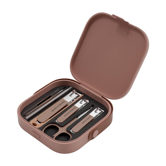 Bailebelle Fashion Nail Clippers and Beauty Tool Portable Set | Stainless Steel Manicure Set 8 in 1 | Nail Cutter Set | Brown Nail Clippers
