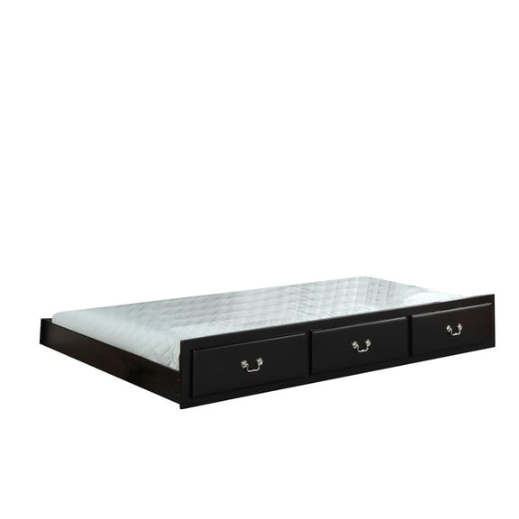 Bailee Black Finish Transitional Twin Trundle Bed - Wood & Composite, KD Design, Includes Functional Drawer/Bed Divider, 75"L x 39"W Interior, Mattress Ready, Viet Nam Origin