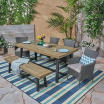 Noble House Boden 6 Piece Wood Top Patio Dining Set in Gray