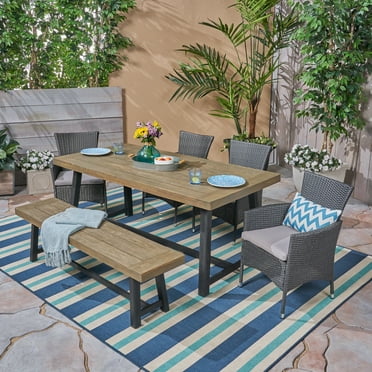 Noble House Boden 6 Piece Wood Top Patio Dining Set in Gray