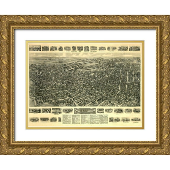 Bailey 18x14 Gold Ornate Wood Framed with Double Matting Museum Art Print Titled - Waterbury Connecticut - Bailey 1917