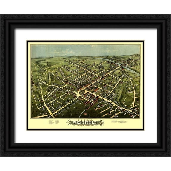 Bailey 18x15 Black Ornate Wood Framed with Double Matting Museum Art Print Titled - Westfield Massachusetts - Bailey 1875
