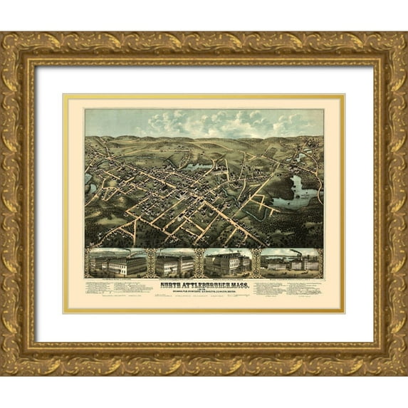 Bailey 18x15 Gold Ornate Wood Framed with Double Matting Museum Art Print Titled - North Attleboro Massachusetts - Bailey 1878
