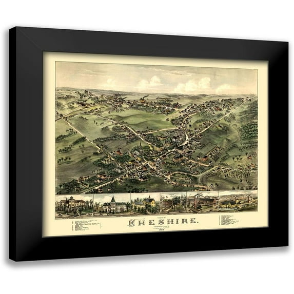 Bailey 23x20 Black Modern Framed Museum Art Print Titled - Cheshire Connecticut - Bailey 1882