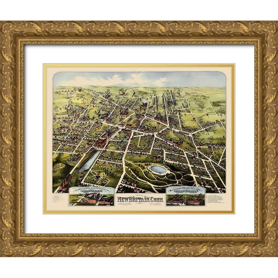 Bailey 32x26 Gold Ornate Wood Framed with Double Matting Museum Art Print Titled - New Britain Connecticut - Bailey 1875