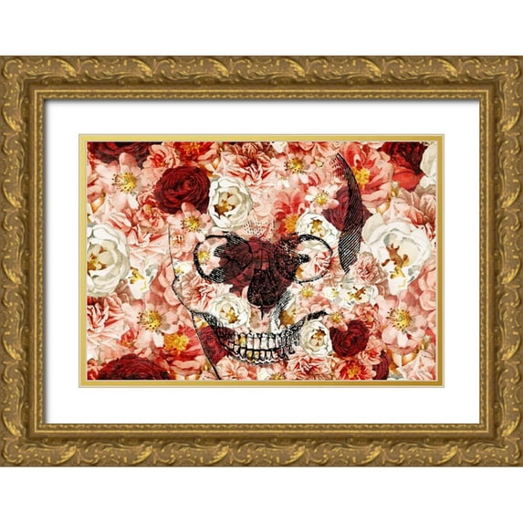 Bailey, Ann 18x14 Gold Ornate Wood Framed with Double Matting Museum Art Print Titled - Skull Flowers