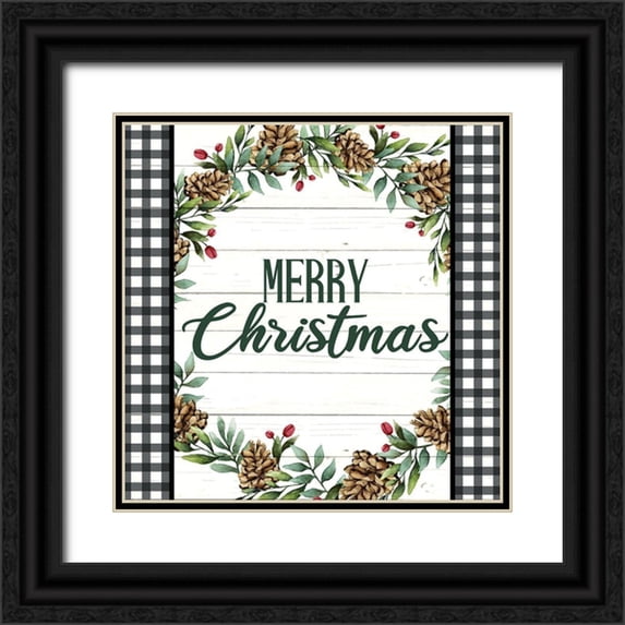 Bailey, Ann 26x26 Black Ornate Wood Framed with Double Matting Museum Art Print Titled - Merry Christmas Plaid Wreath