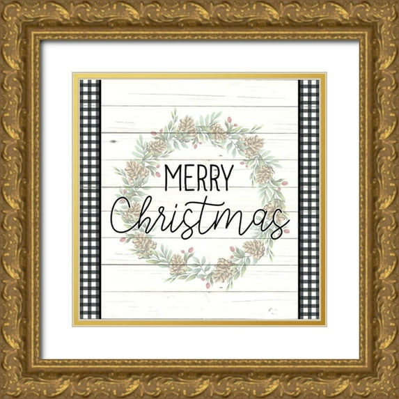 Bailey, Ann 26x26 Gold Ornate Wood Framed with Double Matting Museum Art Print Titled - Merry Christmas Plaid