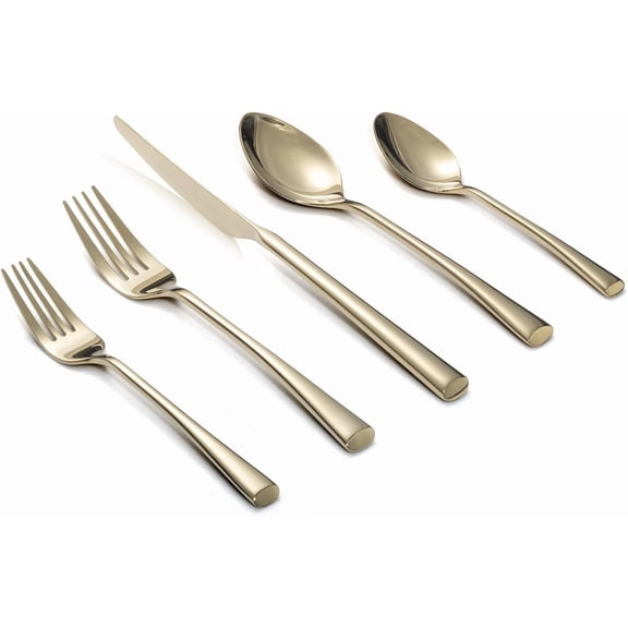 Bailey Champagne Gold 20-Piece Forged Stainless Steel Flatware Set Cutlery Set, Service for 4, Silver Finish, Dishwasher Safe