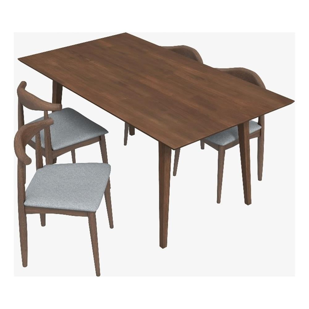 Walnut Mid-Century Modern Solid Wood Dining Set for 4