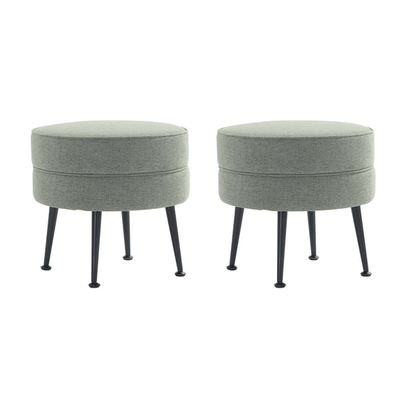Bailey Ottoman in Sage Green with Solid Wood Frame and Black Feet - Set of 2