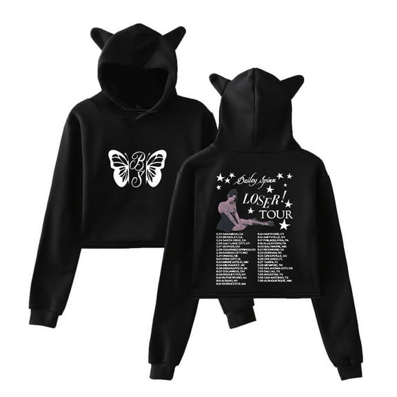 Bailey Spinn Loser Tour 2025 Short Hoodies Funny Cat Ear Sweatshirts Casual Women Tops