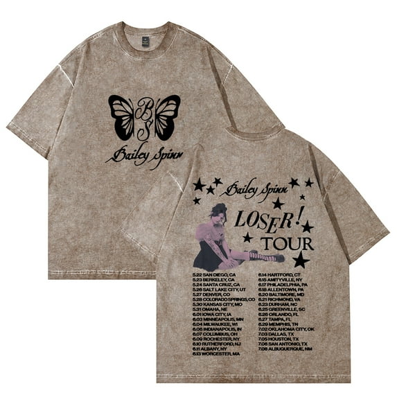 Bailey Spinn Loser Tour 2025 T-shirts Merch Unisex Vintage Cotton Wash Tees Short Sleeve O-neck Tops