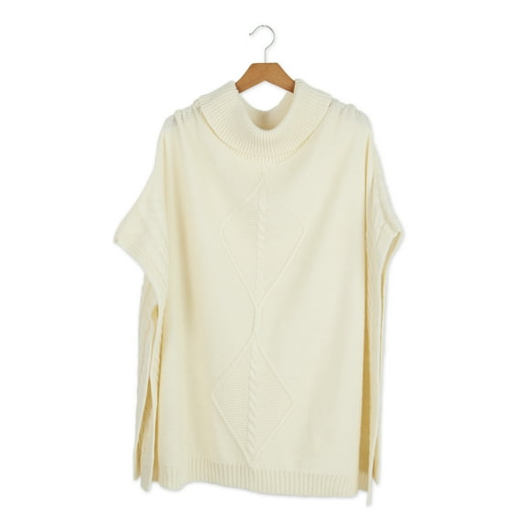 Bailey Turtleneck Pullover Knit Poncho, Cream
