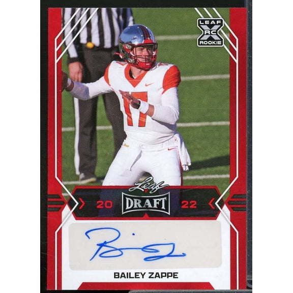 Bailey Zappe Rookie Card 2022 Leaf Draft and Prospects Autographs Red #BABZ1