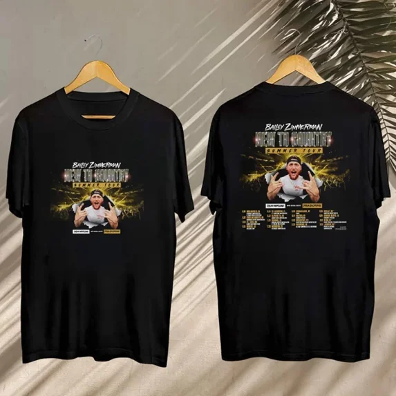 Bailey Zimmerman 2025 New To Country Tour Shirt,Black Color,Size L
