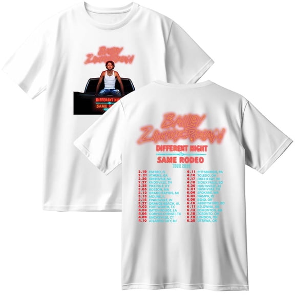 Bailey Zimmerman Different Night Same Rodeo Tour 2026 Cotton T-Shirt Women Men Fashion Crewneck Short Sleeve Tee