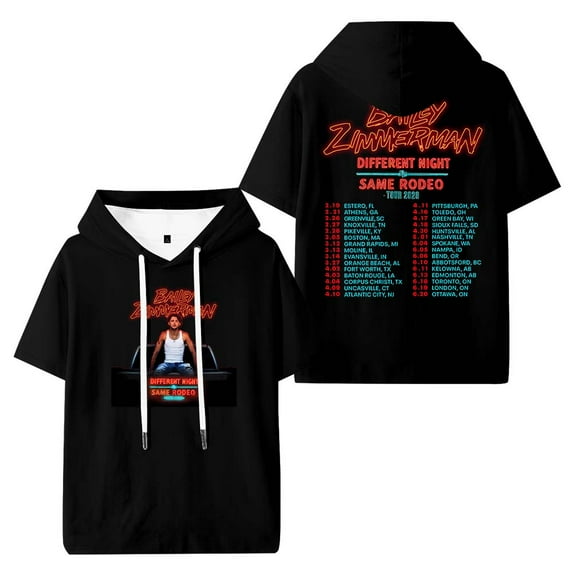 Bailey Zimmerman Different Night Same Rodeo Tour 2026 Hooded T-Shirts Women Men Short Sleeve Tee Casual Fashion Clothes