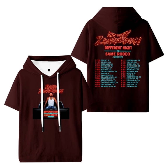Bailey Zimmerman Different Night Same Rodeo Tour 2026 Hooded T-Shirts Women Men Short Sleeve Tee Casual Fashion Clothes