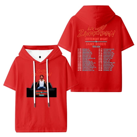 Bailey Zimmerman Different Night Same Rodeo Tour 2026 Hooded T-Shirts Women Men Short Sleeve Tee Casual Fashion Clothes
