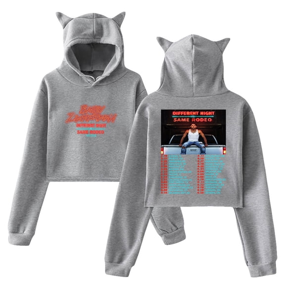 Bailey Zimmerman Different Night Same Rodeo Tour 2026 Hoodie Cat Ears Long Sleeve Crop Top Women's Clothes