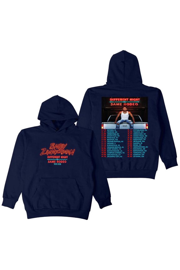 Bailey Zimmerman Different Night Same Rodeo Tour 2026 Hoodie Long Sleeve Women Men Hooded Sweatshirt