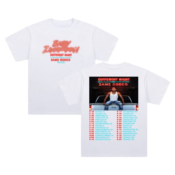 Bailey Zimmerman Different Night Same Rodeo Tour 2026 T-shirt Short Sleeve Streetwear Women Men Cotton Tee