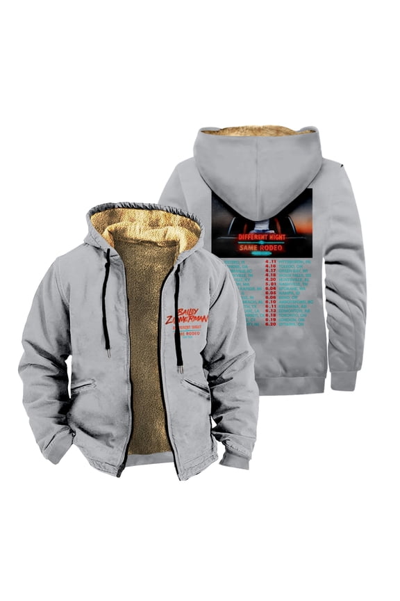 Bailey Zimmerman Different Night Same Rodeo Tour 2026 Zip Up Jacket Long Sleeve Winter Parka Unisex Casual Fashion Coat