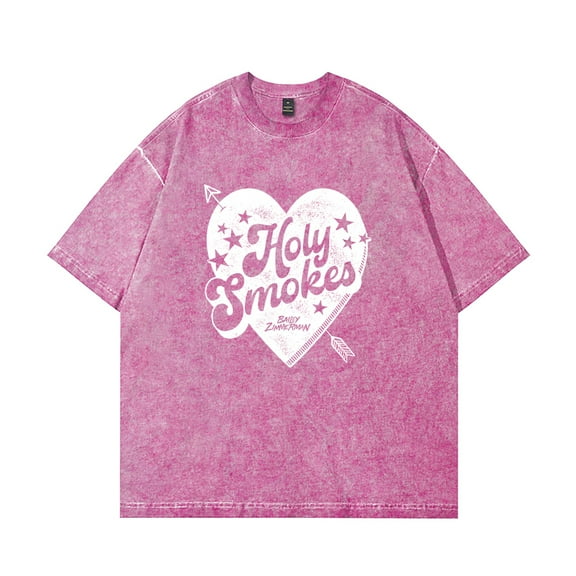 Bailey Zimmerman Holy Smokes Heart Washed Cotton Tee Women Men Short Sleeve Casual Streetwear T-shirt