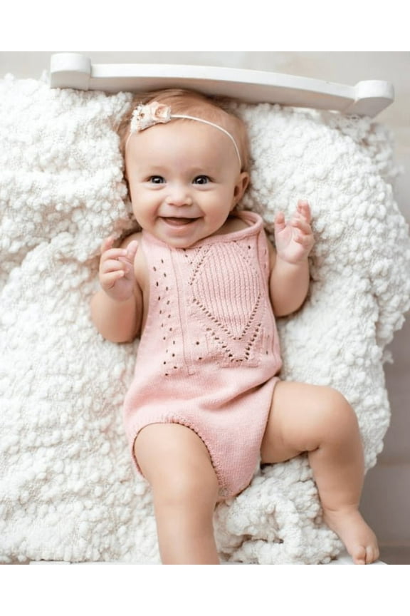 Trendy Drake Crochet Halter Romper Snap Closure (Candy Pink, 6-9 Months)